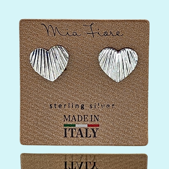 Mia Fiore Earrings Sterling Silver Lined Heart Studs Valentine's Day Gift - Picture 1 of 3